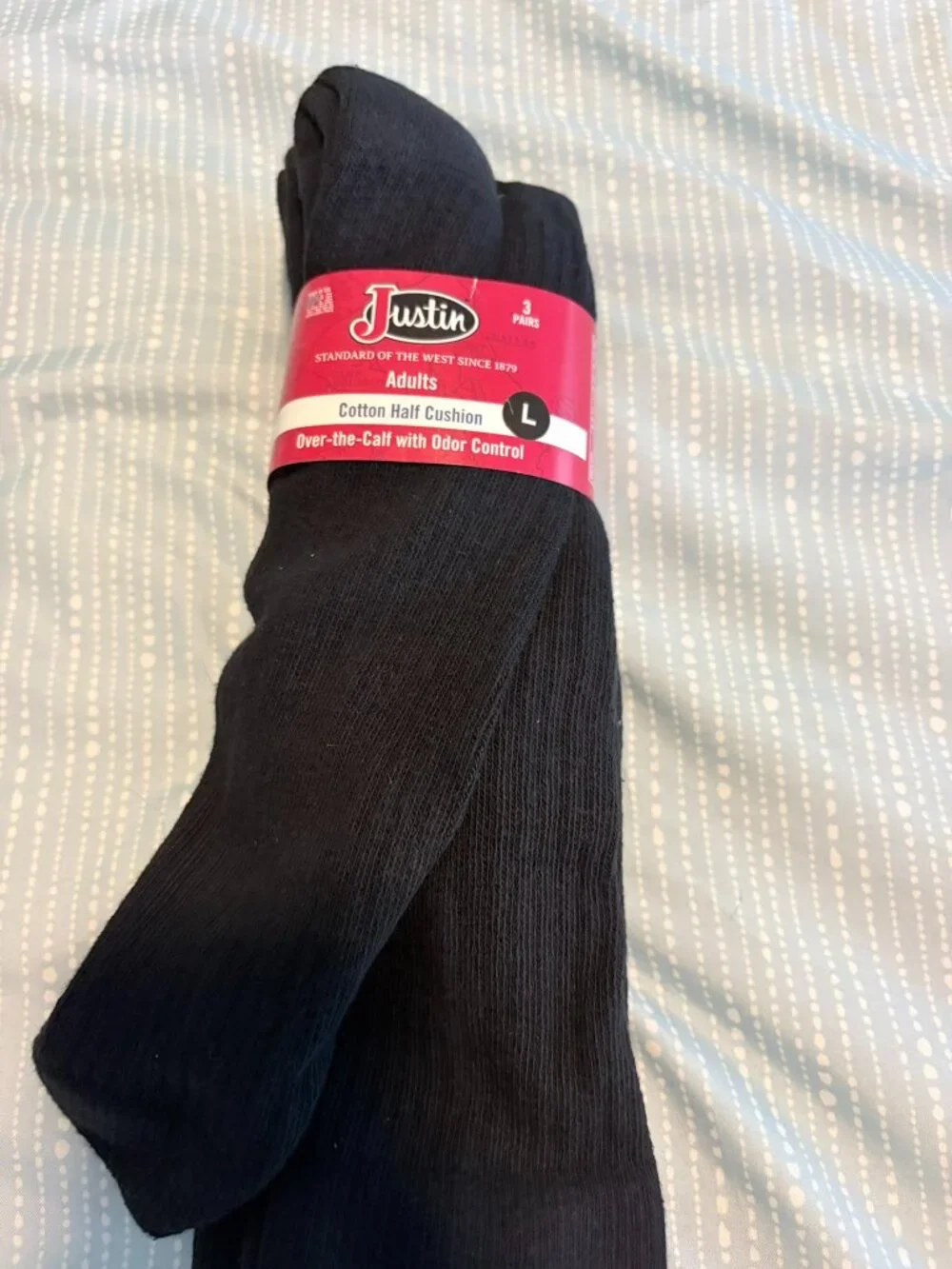 Justin Men's Half Cushion Cotton Sock Pack Large NEW